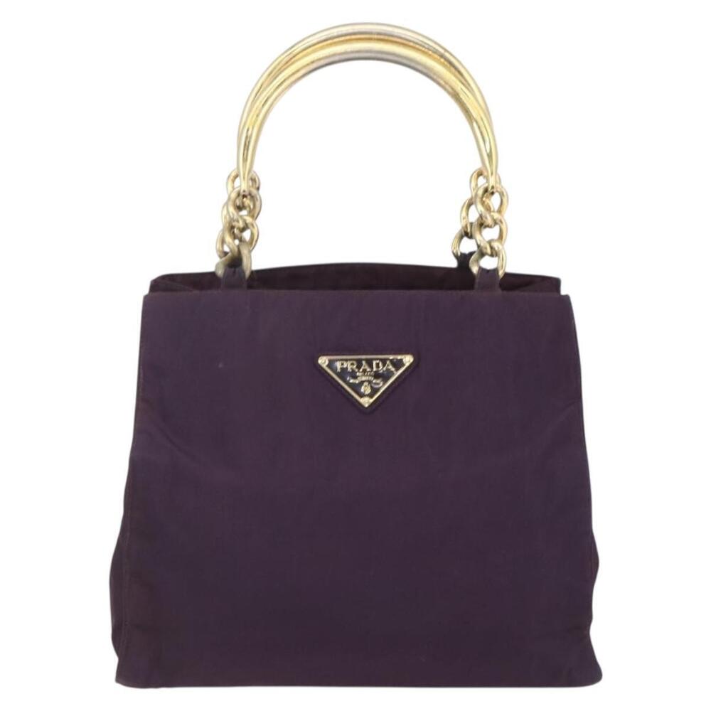 PRADA Hand Bag Nylon Metal Purple Gold Auth 155415 - Picture 13 of 16